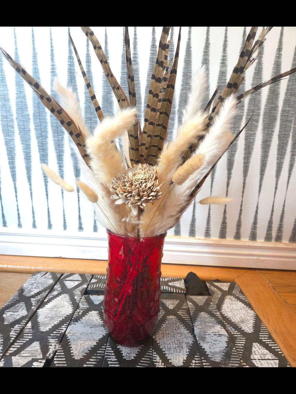 Decorative Red Glass Vase Floral Arrangement NOT Included